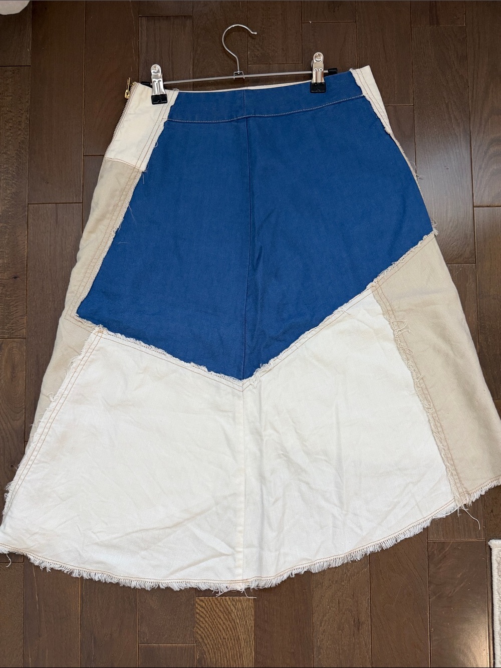HOLDING HORSES From Anthropologie Blue and Cream Asymmetrical Patchwork Skirt